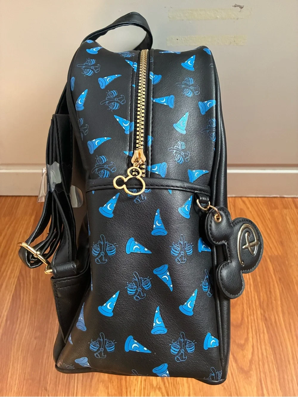 New Disney Fantasia Black and Blue Mickey Backpack with Gold Hardware